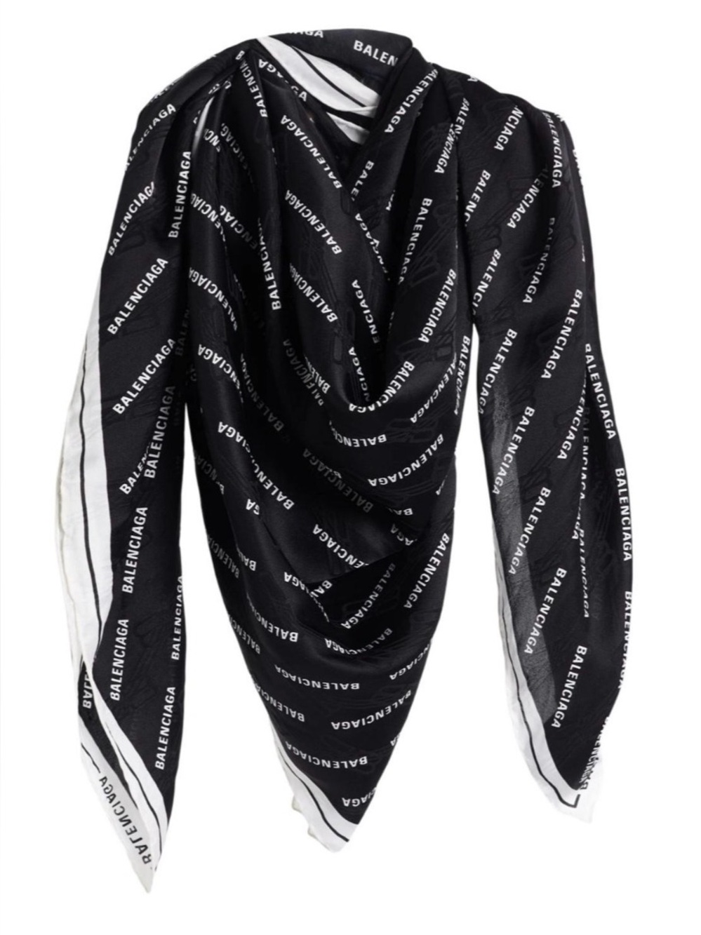 Balenciaga Black and White Logo Silk Scarf